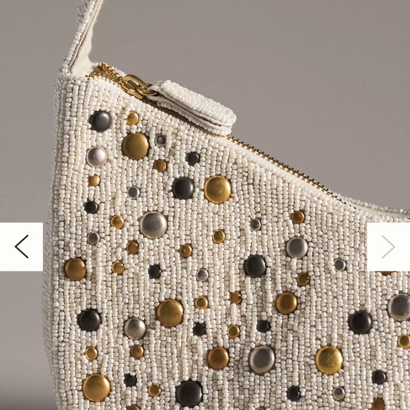 Asymmetric Beaded Shoulder Bag Gold and Black Accents - Picture 2 of 11